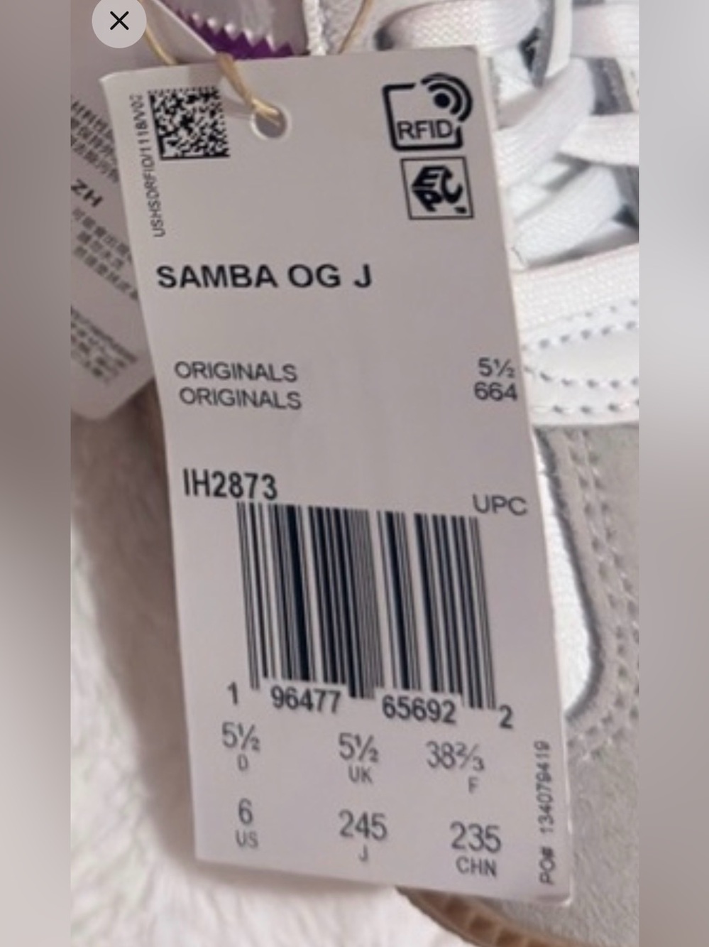 adidas Samba OG J White with Purple Accent Sneakers New IH 2873 (unisex) - Picture 2 of 15